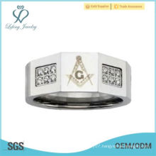 Stainless Steel Men's Masonic 0.36 Carat CZ Inlaid Ring